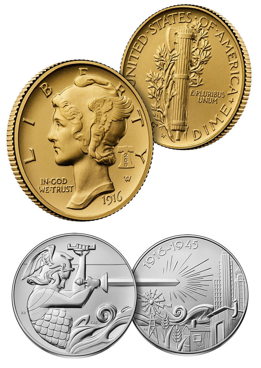 2026-W (P) 1916 Mercury Gold Coin Silver Medal Set FDI NGC SP70 Congress