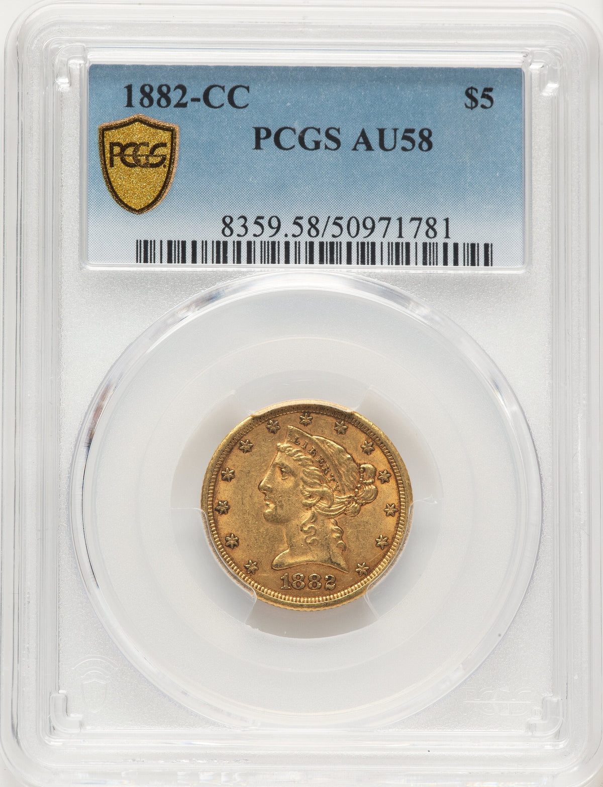 1882-CC $5 Liberty Half Eagle PCGS AU58