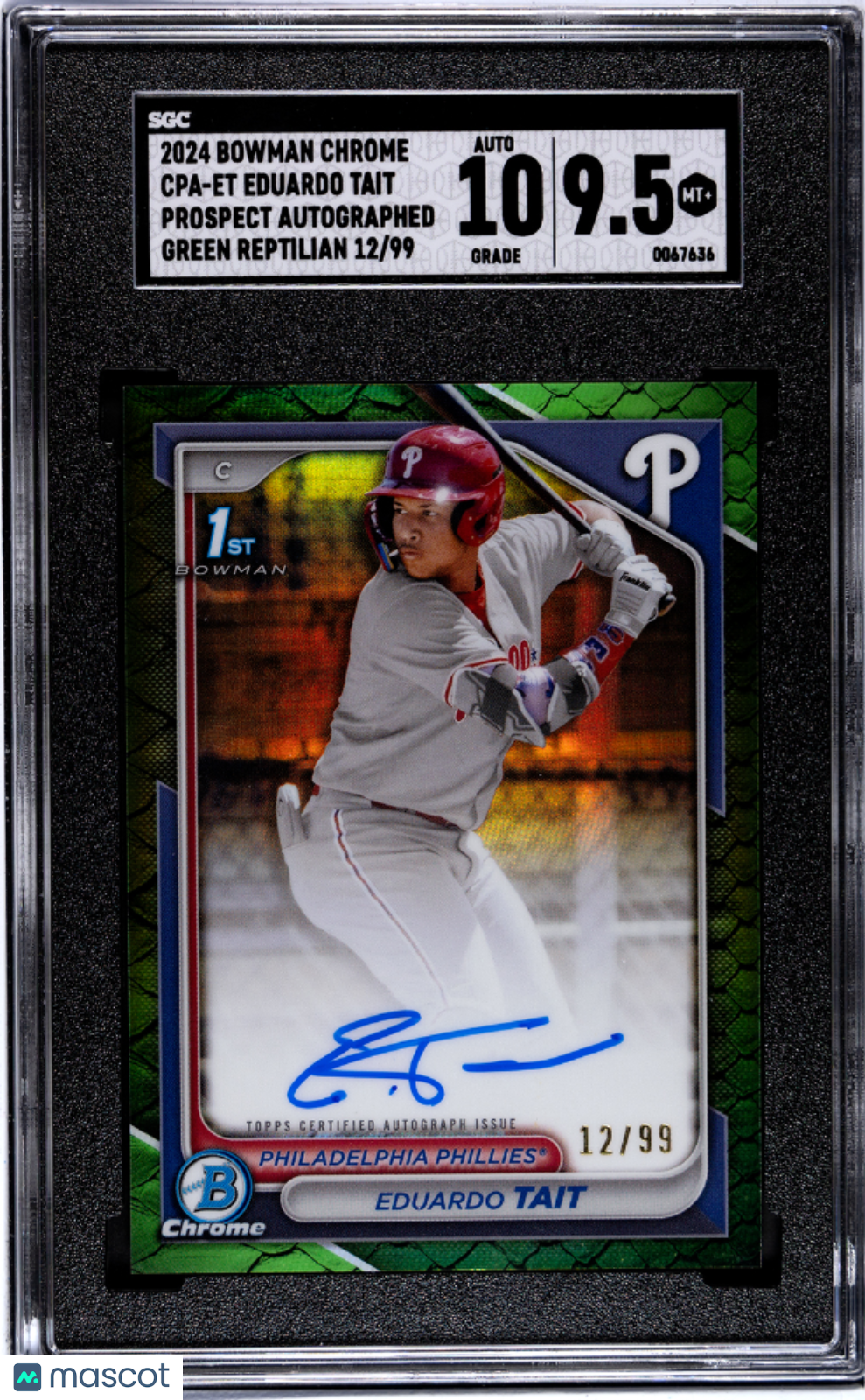2024 Bowman Chrome Eduardo Tait #CPA-ET Auto Green . Refractor SGC 9.5 Auto 10