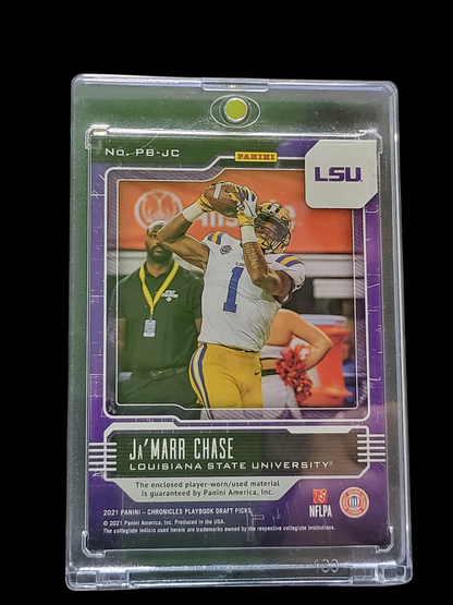 2021 Panini Chronicles  Draft  Ja'Marr Chase #PB-JC Purple Player-worn/used 1/1