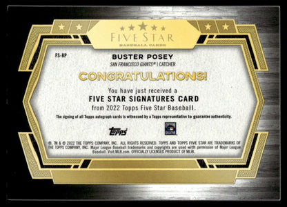 2022 Five Star Buster Posey Inscribed Auto /20 "2012 NL MVP"