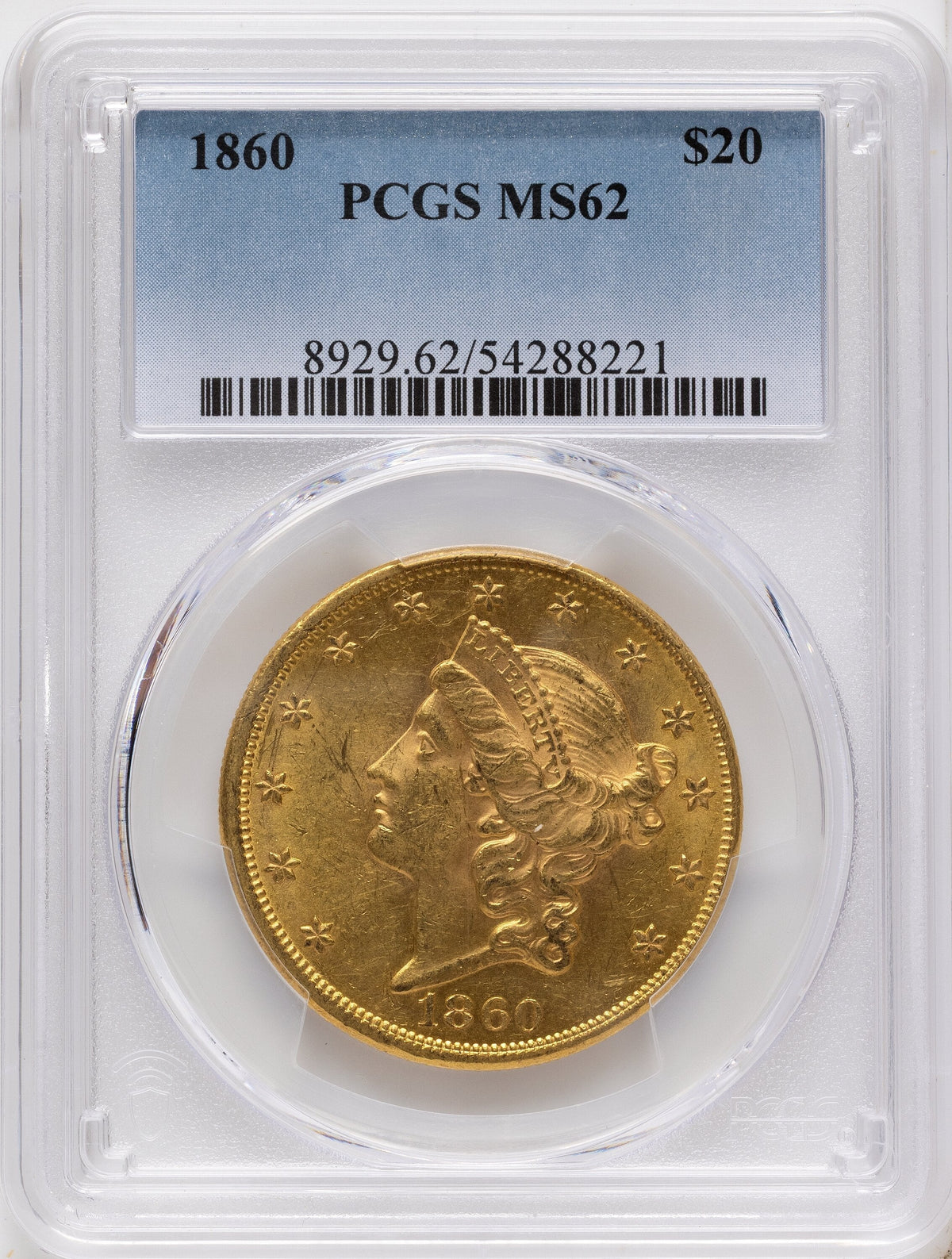 1860 $20 Liberty Double Eagle PCGS MS62