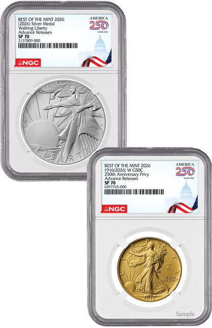 2026-W Gold Walking Liberty Half & Silver Medal Set AR NGC SP70 Congress
