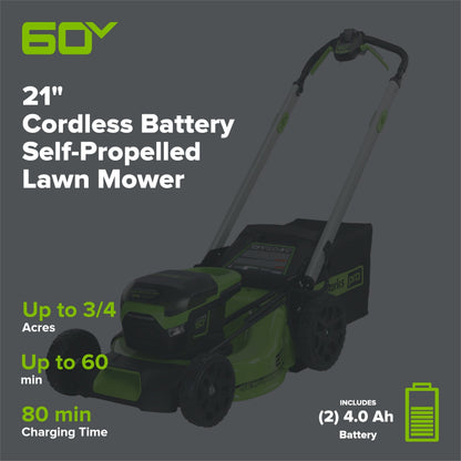 60V 21" Cordless Battery Self-Propelled Lawn Mower w/ Two (2) 4.0Ah Batteries & Dual Port Charger, LM2116S