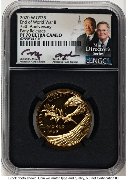 2020-W 1/2 oz Proof Gold End of World War II 75th Anniversary ER /David J Ryder Mint Director's Series NGC PF70 Ed Moy