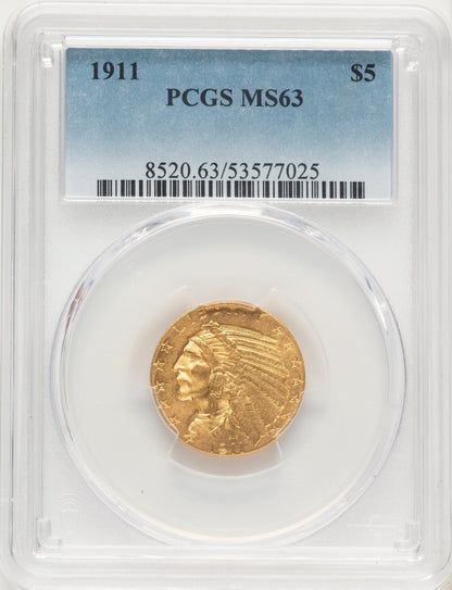 1911 $5 Indian Half Eagle PCGS MS63