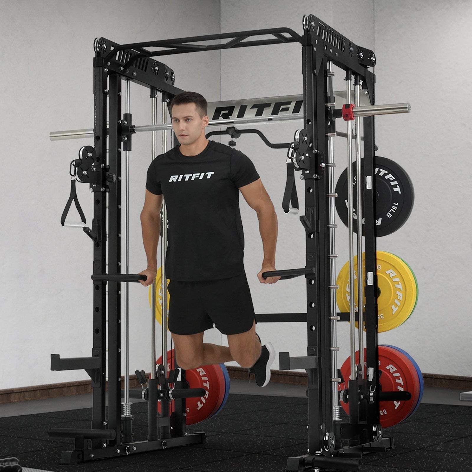 M1 PRO Multi-Functional Smith Machine with Cable Crossover System and Squat Rack for Home Gym