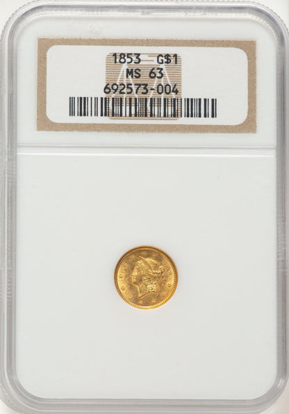 1853 G$1 Gold Dollar NGC MS63