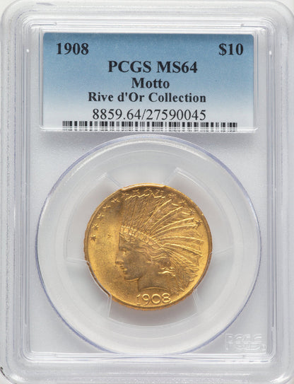 1908 $10 MOTTO Blue Gradient Indian Eagle PCGS MS64