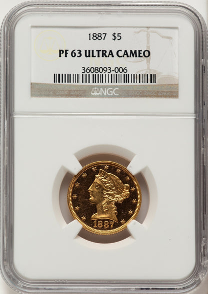 1887 $5 Proof Liberty Half Eagle NGC PR63