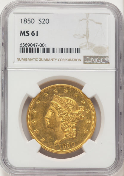 1850 $20 Liberty Double Eagle NGC MS61