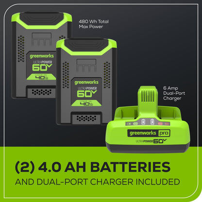 60V 25" Cordless Battery Dual Blade Self-Propelled Lawn Mower w/ Two (2) 4.0Ah Batteries & Dual-Port Charger, LM2516S