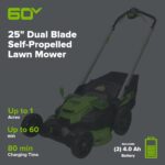 60V 25" Cordless Battery Dual Blade Self-Propelled Lawn Mower w/ Two (2) 4.0Ah Batteries & Dual-Port Charger, LM2516S - Image 2