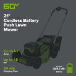 60V 21" Cordless Battery Push Lawn Mower w/ 5.0Ah Battery & Charger, LM2116 - Image 2