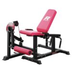 Pink RitFit PLC01 leg extension curl machine for strength training, showcasing padded seat and weight adjustment components.