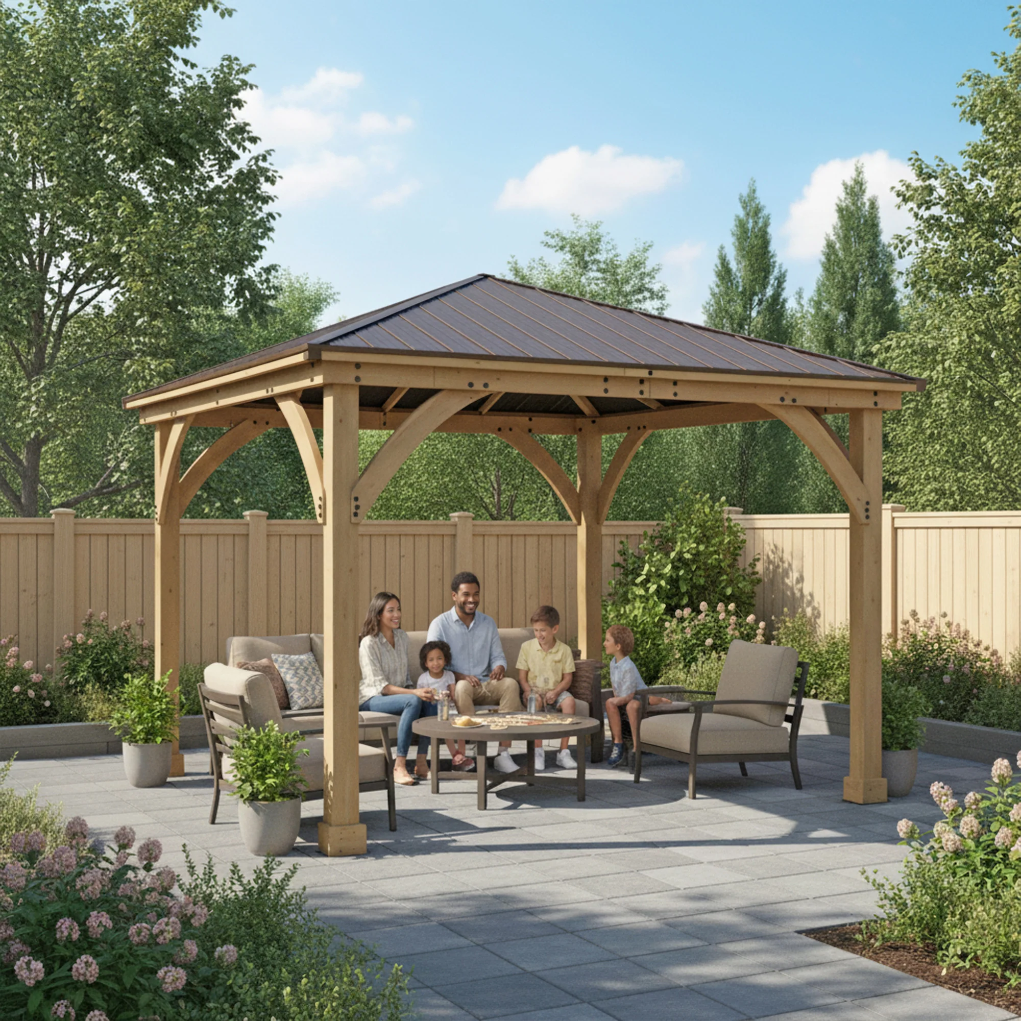 p47-i0.webp Yardistry Meridian 12×12 Cedar Gazebo with Aluminum Roof - Image 1