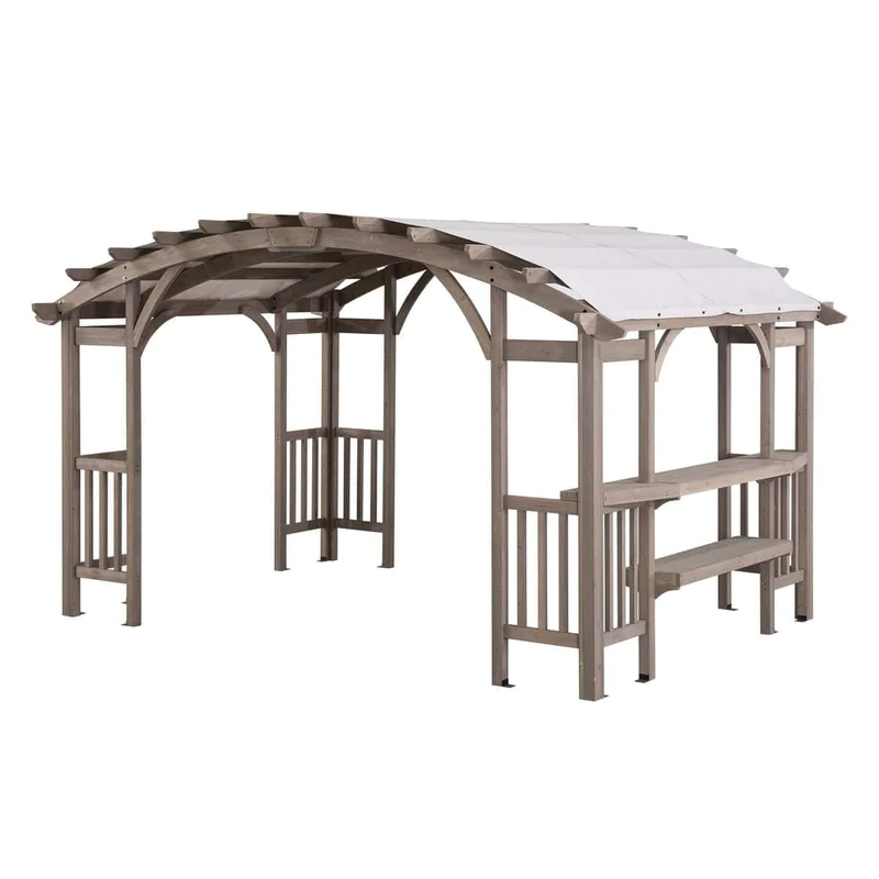 welt-product-310-image-1.webp Sunjoy Bellucci 10 x 14 ft. Light Grey Outdoor Cedar Wood Framed Arched Pergola - Image 1