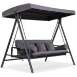 PURPLE LEAF 3-seat Outdoor Patio Porch Swing Adjustable Backrest, Cushions and Pillow Included